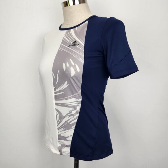 Adidas X Stella McCartney Barricade Tennis Tee Shirt M White Navy Colorblock - Picture 2 of 10